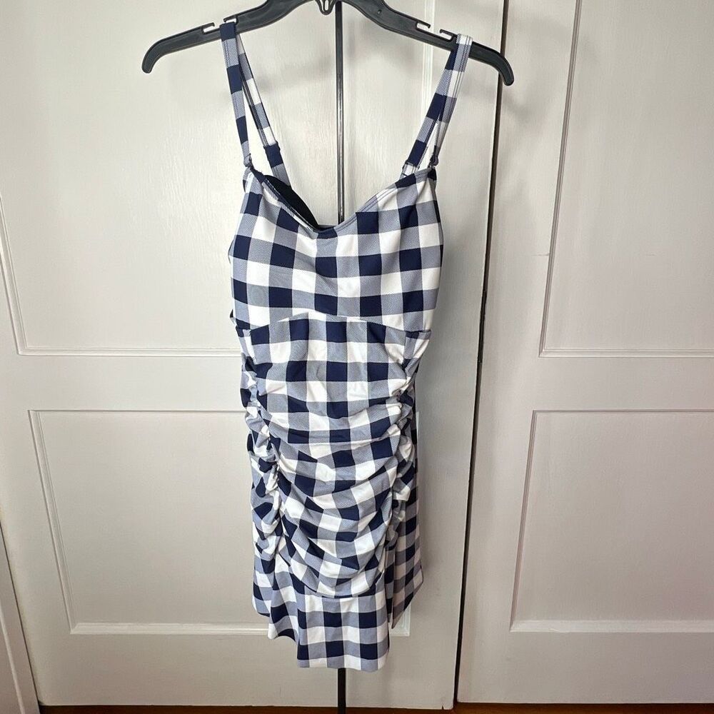 Torrid Blue Checkered Halter One Piece Swimsuit Plus Size 2 - Picture 2 of 11